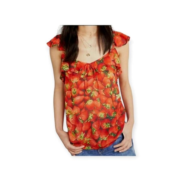 Anthropologie **Strawberry Print Sleeveless Top** Size 6 EUC - Picture 2 of 12